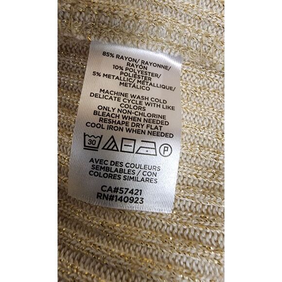 LOFT Women's Long Balloon Sleeve Pullover Gold Metallic Cream Sweater Size XL - Picture 8 of 8